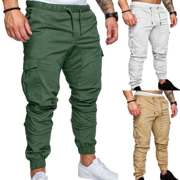 

men plus size fashion solid color multi drawstring ankle tie ripped harajuku sweatpants cargo pencil long pants trousers, Black
