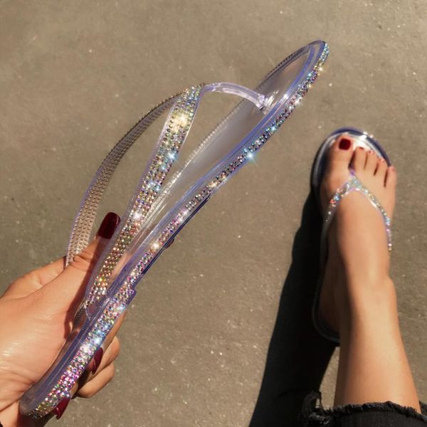 

slippers 2021 women shoes summer beach sandals fashion rhinestone outdoor flip flops mujer, Black