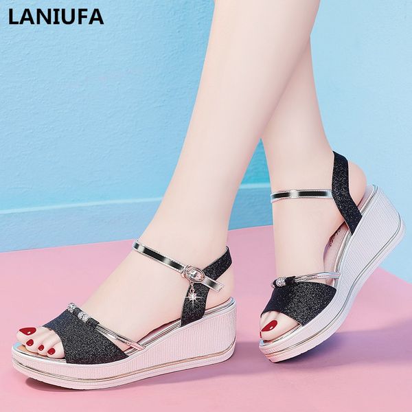

sandals women sandals woman platform breathable comfort ladies walking shoes women shoes wedges high heels dress mujer, Black