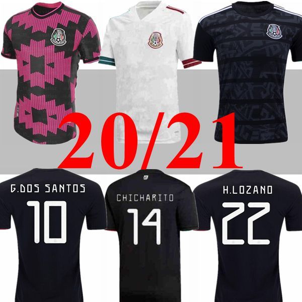 

версии 20 21 мексика трикотажных изделий футбола расстояние h.lozano dos santos чичарито 2020 2021 pink черные мужчины дети kit футбола соро, Black;yellow