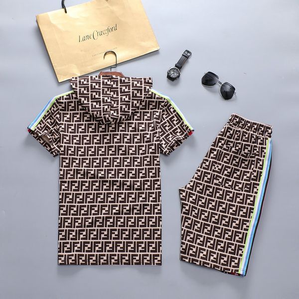 

2020 summer shirt + shorts mens tracksuit men stall collar fashion v-neck short mens clothing with casual designer tracksuit sportsuit cloth, Gray