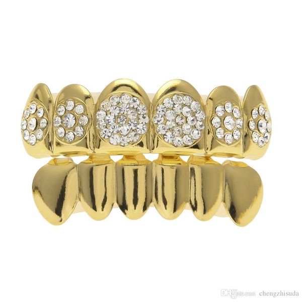 

new custom fit gold plated 4 lows iced out hip hop teeth grillz grill for halloween christmas party gift, Black