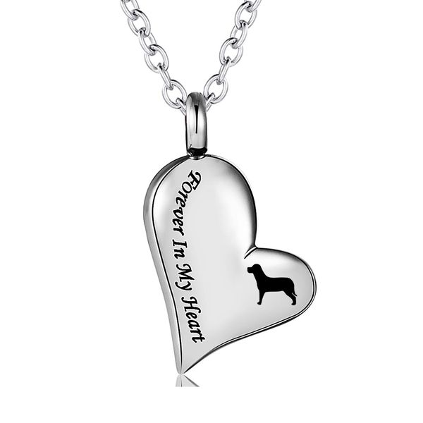 

pet dog memorial jewelry forever in my heart carved locket necklace cremation urn necklace for ashes urn jewelry, Silver