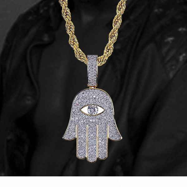 

новая мода 18k позолоченный медный iced out fatima ожерелье ручной подвеска цепи cz цирконий vintage талисман ювелирные подарки для мужчин и, Silver