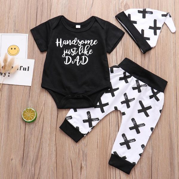 

newborn infant boy girl clothes handsome just like dad printed 3pcs baby clothing set 2020 sping autumn new born baby boy outfit, White