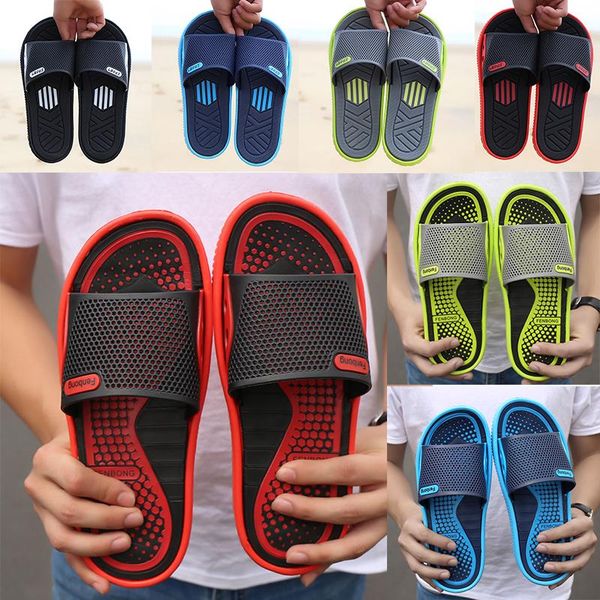 

slippers men shoes beach shoes breathable word drag summer massage bottom home sports and leisure non-slip sandals and slippers, Black