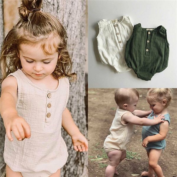 

casual newborn baby girl boy bubble cotton bodysuit sleeveless o-neck buttons playsuits baby solid clothes 0-24m, Blue