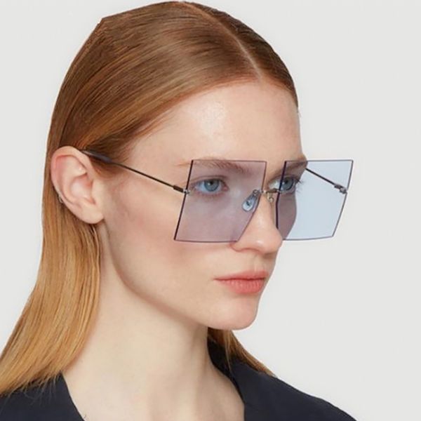 

luxury oversized rimless square sunglasses women trendy fashion ladies retro sun glasses red brown tinted color lens uv400, White;black