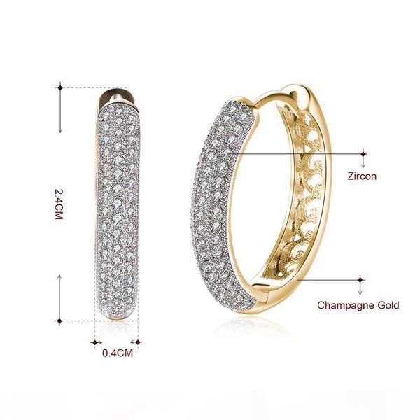 

i 2017 brand design new fashion hoop earrings female big stainless steel elegant jewelry white crystal cubic zirconia earring, Golden;silver