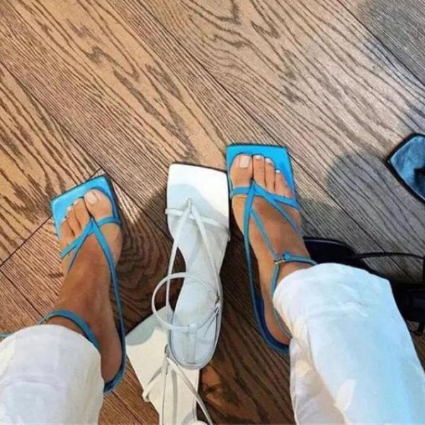 

summer women sandals narrow band vintage square toe high heels buckle strap sandals women v-neck designer shoes 35-43, Black