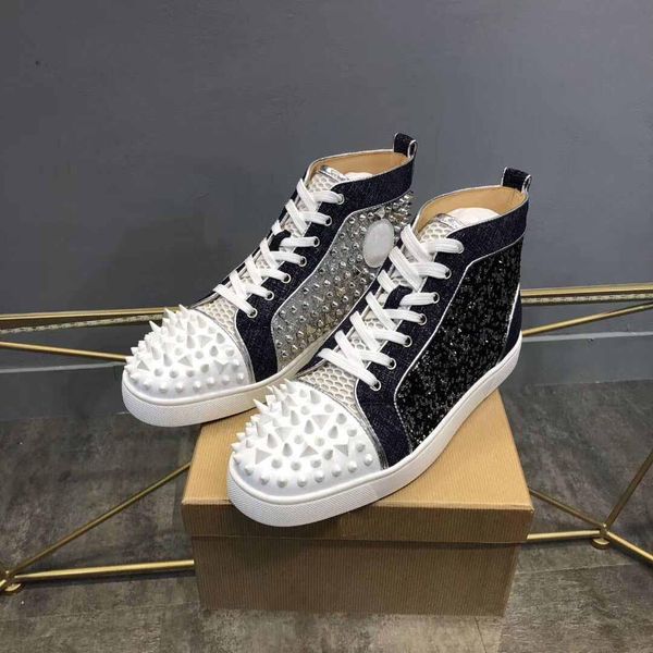 

red bottom shoes leather + strass high rhinestone spikes sneakers red bottom shoes party wedding red sole leisure flats ing, Black