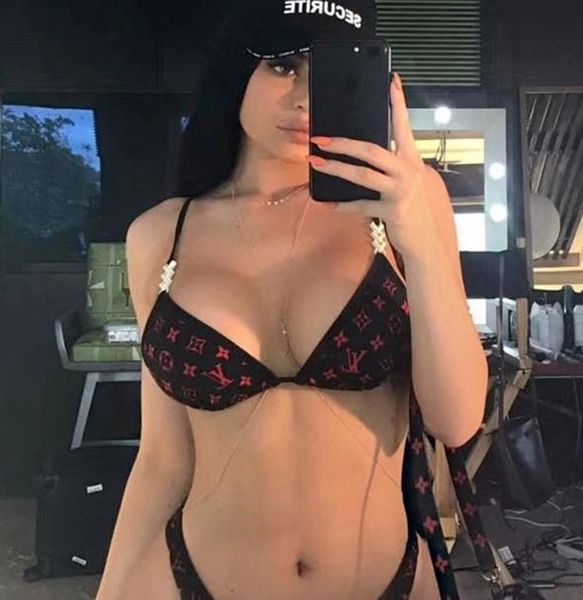 

2020 women's swimwear bikini letter swimming bathing suit brand sandy beach bikini swimwear, White;black