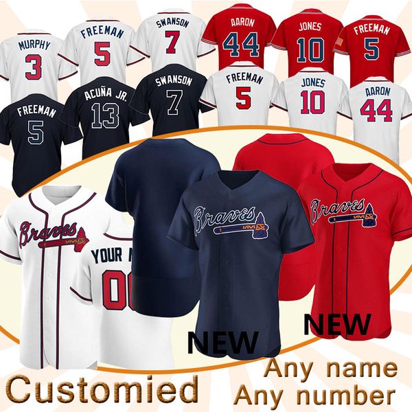 

atlanta 2020 braves ronald acuna jr jersey ozzie albies freddie an dansby swanson shane greene tyler flowers custom baseball jersey top, Blue;black