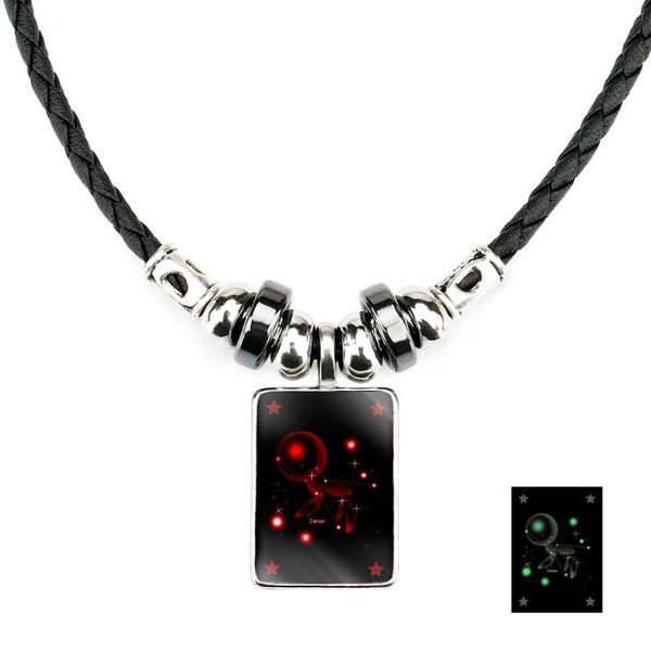 

12 constellation luminous bracelet men's leather necklace pendant necklace virgo cancer taurus capricorn scorpio gemini jewelry, Silver
