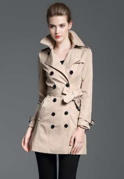 

women classic fashion british middle long trench coat/brand designer england trench for women size s-xxl 4 colors, Tan;black