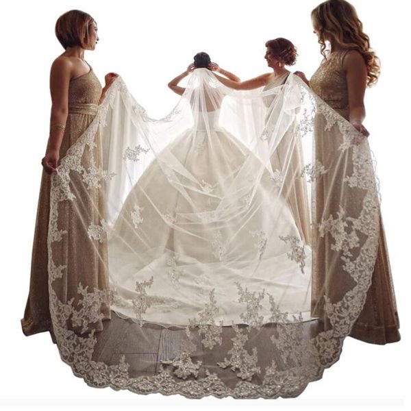 

bling bling wedding veils appliques lace with comb bridal for girls cathedral luxury long chapel length beaded custom bride veils rhinestone, Black