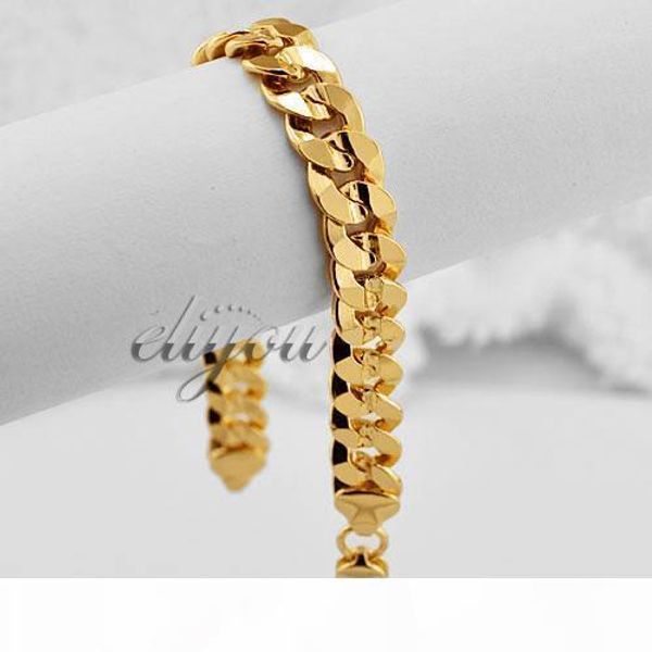 

9mm new fashion jewelry men women curb cuban link chain 18k yellow gold filled bracelet gold jewellery c08 yb, Black