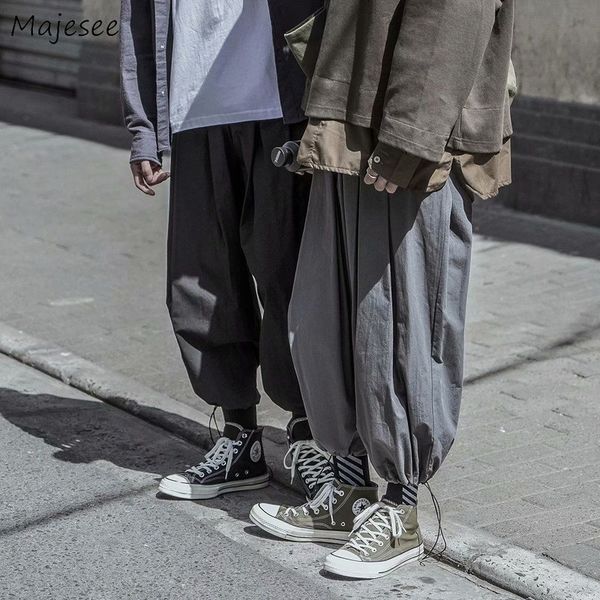 

men casual pants solid ankle length oversize bundle plus size 3xl loose korean chic leisure fashion cargo trousers hip-hop new, Black