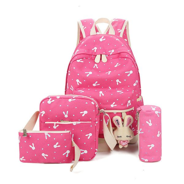 

4pcs/set rabbit school backpacks for girls boys lapteenagers female bagpack femme cute canvas satchel kids rucksacks bag