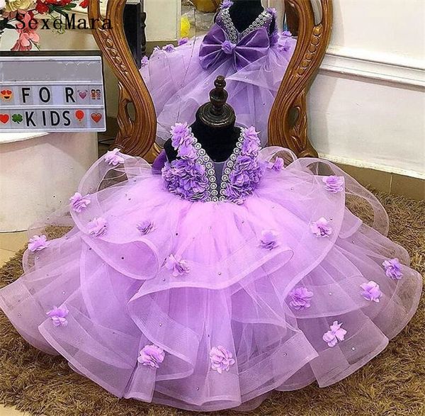 

lavender puffy tulle 3d flowers baby girls birthday dresses v neck little princess gown flower girl dress, Red;yellow