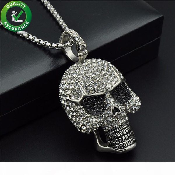 

iced out chains pendant designer necklace hip hop jewelry mens diamond skeleton skull pendants titanium stainless steel bling punk rapper, Silver