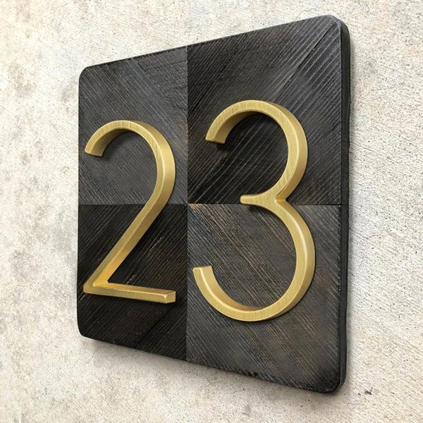 

125mm golden floating modern house number satin brass door home address numbers for house digital outdoor sign plates 5 in. #0-9
