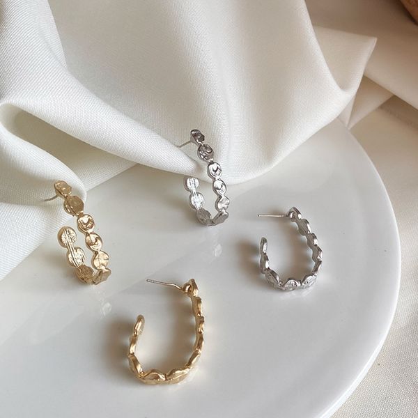 

new korean earrings vintage irregular matte gold hoop earring simple big exaggeration for women ear ring punk party gift, Golden;silver