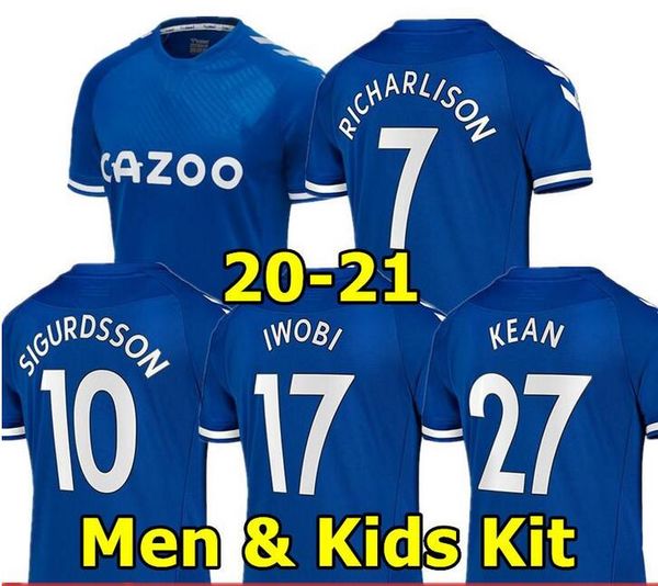 

everton 20 21 soccer jerseys richarlison kean sigurdsson football shirt set 2020 2021 tosun walcott thailand everton men kids kit uniforms, Black;yellow