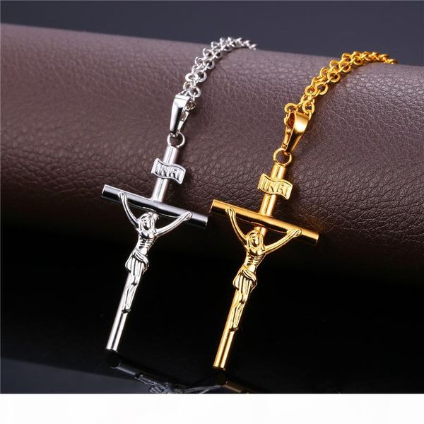 

18k позолоченный распятия крест ожерелье платина покрыла jesus кусок ювелирные изделия ожерелья для женщин или мужчин, Silver