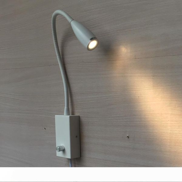 

ch plug in wall lights dimmable with knob switch 3w led narrow beam flexible arm 170cm cable eu us uk plug easy hook-up