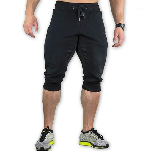 

men zipper clothes mens sport summer pencil pants man fashion loose patchwork drawstring casual capris pant, Black