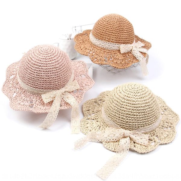 

babies' shade lace bow sun straw sun lace straw hat sunscreen hollow breathable foldable hat girls, Blue;gray