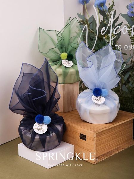 

gift wrap 5pcs/lot original design wedding mesh round wooden box with transparent handbag favors gifts party supplies