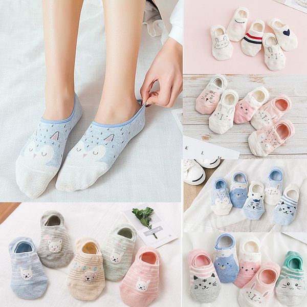 

spring and summer new cotton cute women's invisible boat cartoon cotton women's boat socks breathable non-slip invisible socks, Pink;yellow