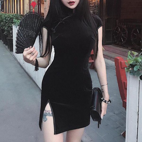 Sıcak Satış Kadınlar Elbise Cheongsam Çin Tarzı Skinny Mini Elbise Streetwear Seksi Vintage Harajuku Yaz Kadın Giyim