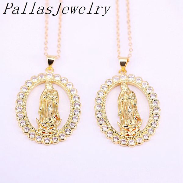 

10pcs, gold filled fashion cz zirconia jewelry cz micro pave oval jesus pendant necklaces, Silver