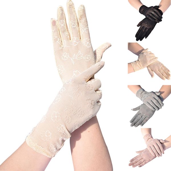 

lady lace gloves breathable pure color gloves women full finger mittens outdoor sunscreen driving mittens fashion thin guantes, Blue;gray