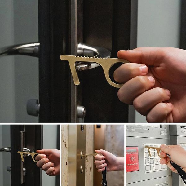 

no touch key tool clean key door opener handheld brass edc keychain no touch hand tool for public surface protection