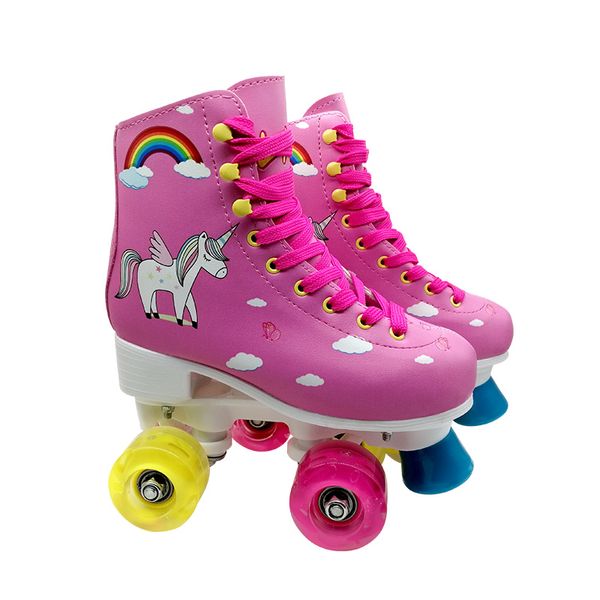 Skates Kinder 4 Räder LED Balance Doppel Rollschuhe Rosa Heißer Verkauf Neue Hohe Qualität Sicherheit Anfänger Mädchen Skates