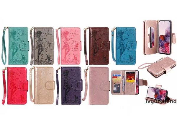 

for samsung galaxy s20 ultra s20 plus s20 multifunction leather wallet case id 9 card girl mirror flip cover flower holder pouch stand