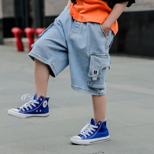 

мужские шорты тонкие детские пять ножках брюки для взрослых мальчиков шорты комбинезон джинсовый комбинезон случайные летние одежды, Blue