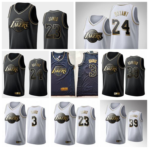 

los angeles lakers men lebron james anthony 23 davis black white golden edition basketball swingman jersey, Black;red