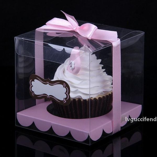 

12pcs/lot transparent cupcake box clear cake box with sticker and insert wedding cupcake babyshow party cup cake boxes