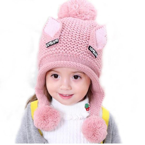 

doit2-6 y plus velvet boy beanies cat ears wool solid winter baby child knitted hat kids girls earflap gorras, Blue;gray