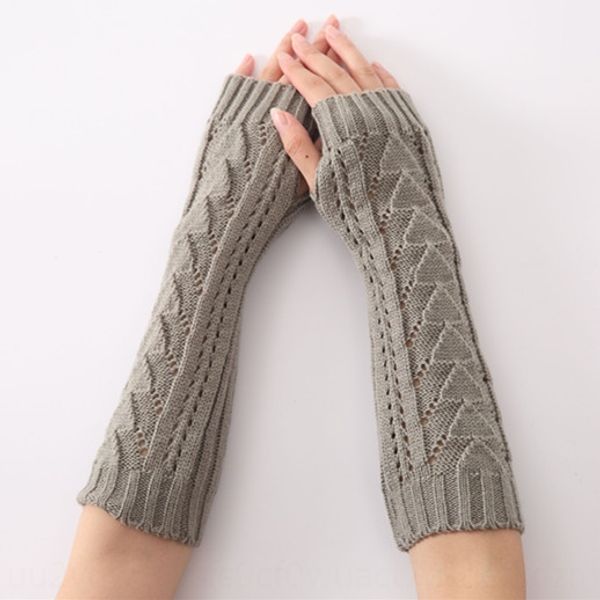 

zeifi korean triangle stitching hollowed-out finger w and gloves half finger long woolen gloves winter men' and women' knitted w, Blue;gray