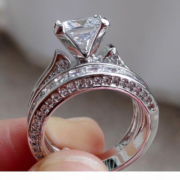 

d victoria wieck luxury jewelry princess cut 7 .5mm white sapphire 925 silver simulated diamond wedding engagement party women rings si, Slivery;golden