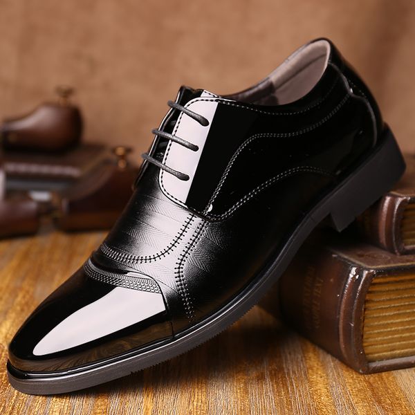

quality pu leather soft dress shoes men fashion oxford business men shoes breathable men's flats office, Black