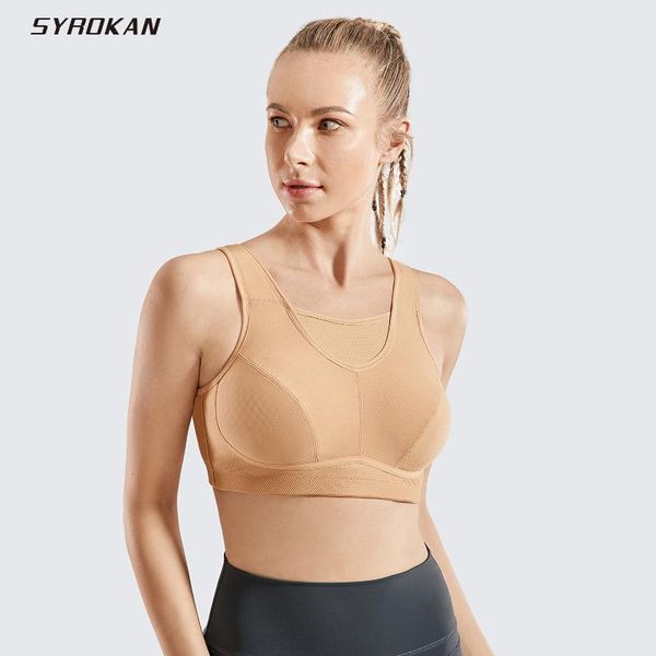 

gym clothing syrokan women's wirehigh impact bounce control sports bra plus size non-padded full figure bras, White;black