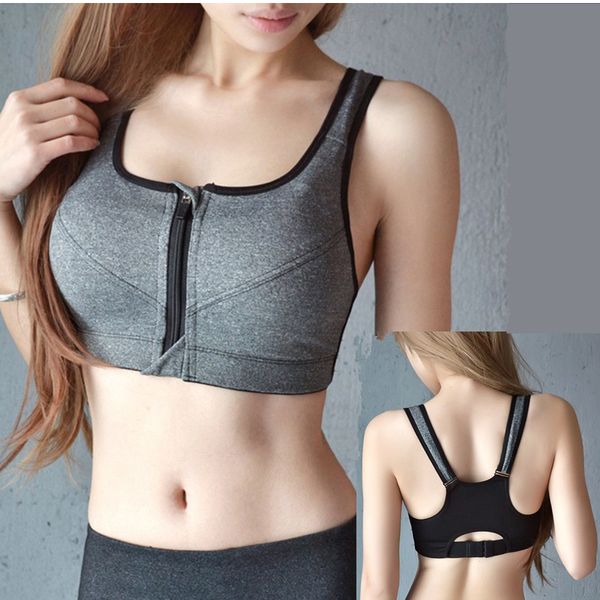 

women zipper push up sports bras vest underwear shockproof breathable high strength gym fitness athletic running yoga sport, White;black