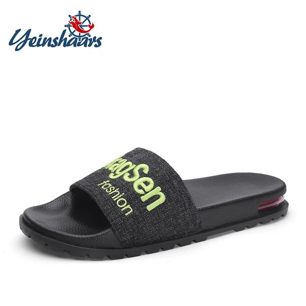 

yeinshaars воздушной подушке тапочки мужчины summer ocean пляжная обувь мода нового прибытия мужские тапочки вышивка walking повседневная об, Black
